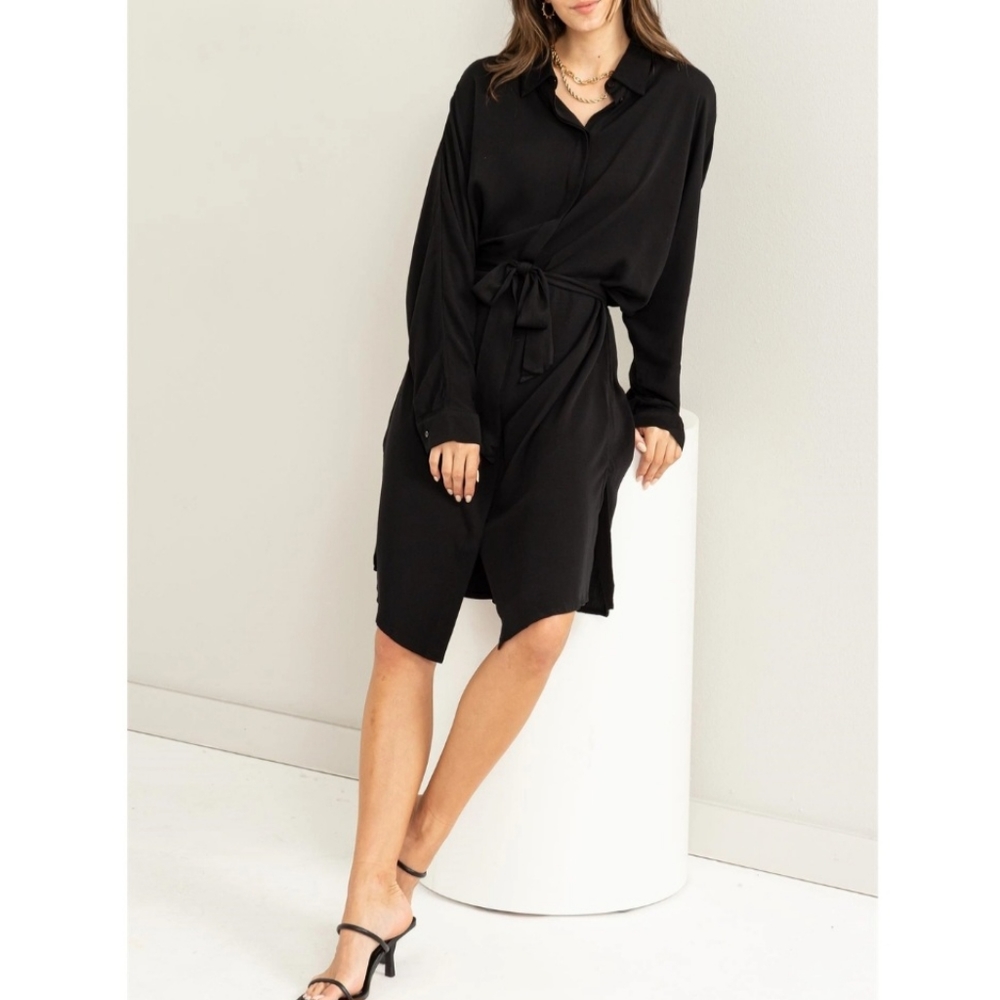 #035 🛑S,M Fabulous Back to Business Tie-Waist Shirt Dress